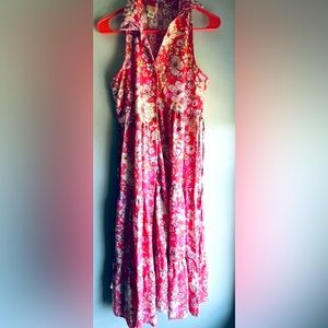 NWOT B.O.G Collection Womens Floral Sleeveless Button Tiered Dress Coral